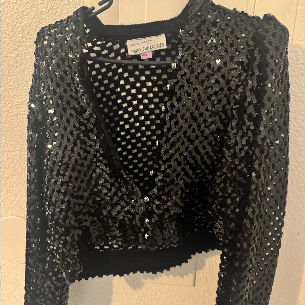 Black Sequin  Vintage Cropped Cardigan Harry Acton for party collectibles